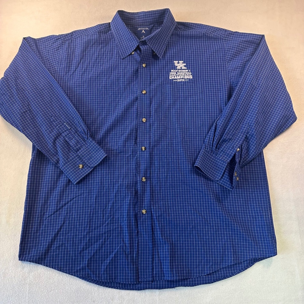 Antigua Kentucky Wildcats 2012 National Champions Shirt Mens XL Blue Grid 100476